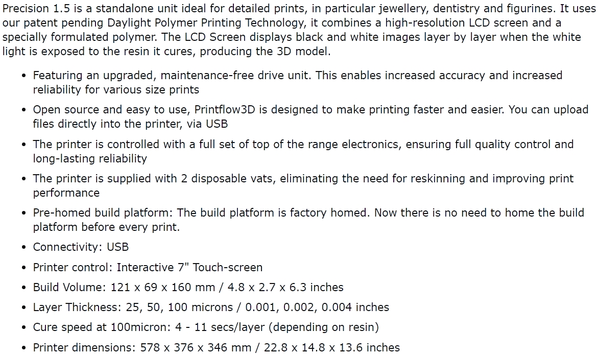 מדפסת תלת מימד PHOTOCENTRIC LIQUID CRYSTAL PRECISION V1.5 3D PRINTER TEXT